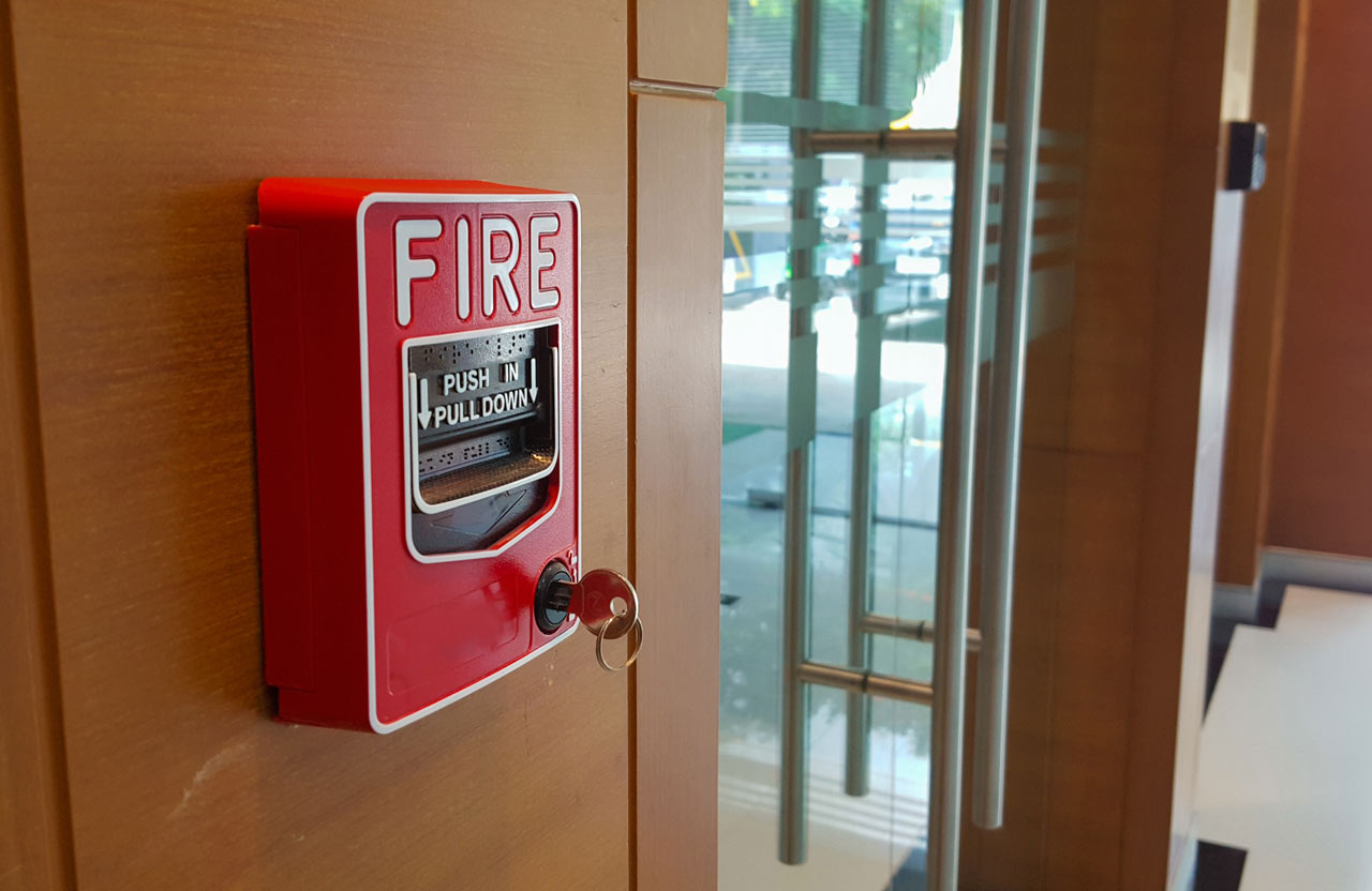 Fire alarm pull station closeup